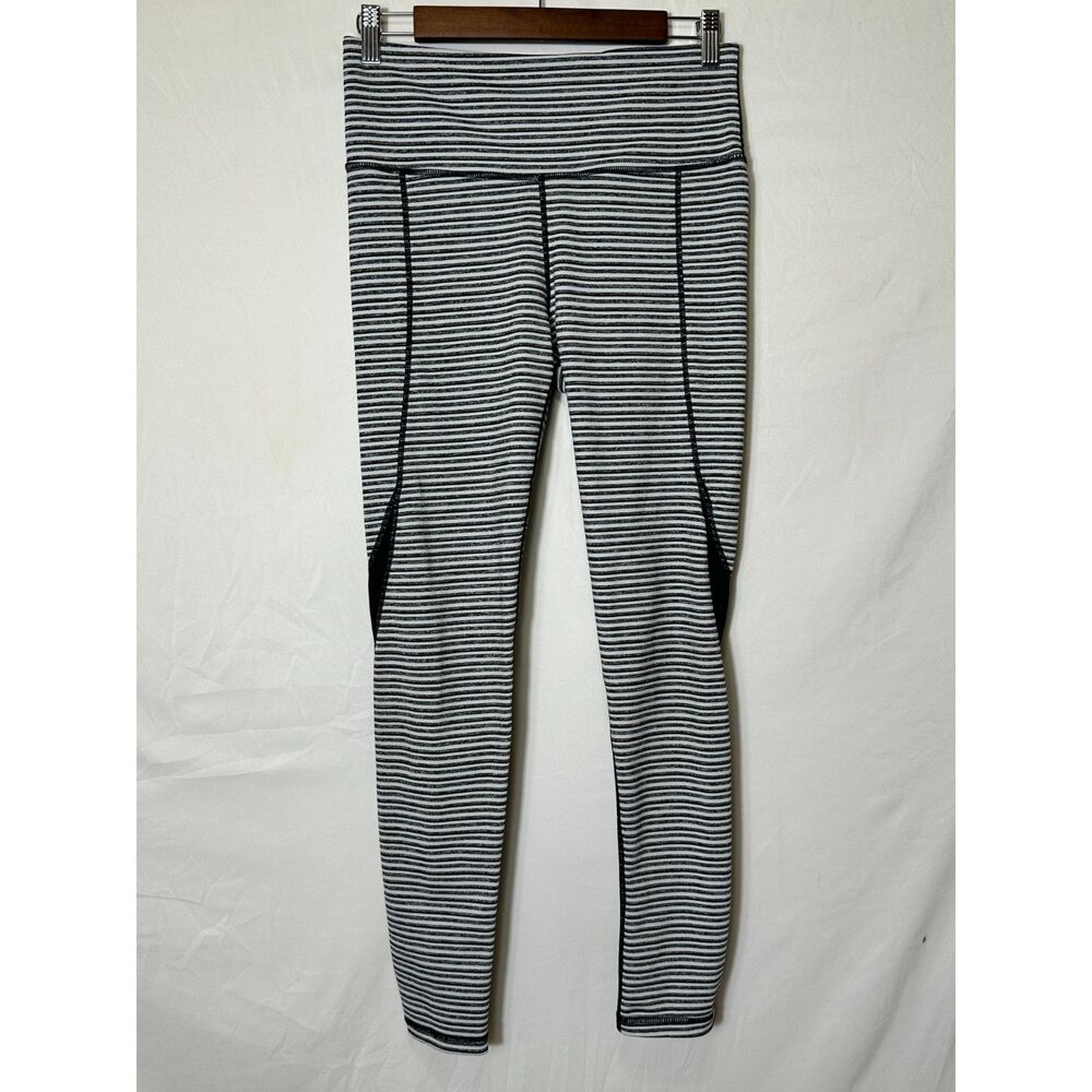 Carly Jean Womens Activewear Sedona Black/White Stripe Full Length Leggings SZ S